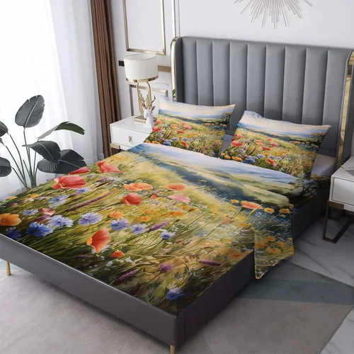 Vista 8 de Juego de sábanas de tamaño individual – Juego de sábanas y fundas de almohada de amapolas rojas, microfibra suave, bolsillo profundo y sin arrugas