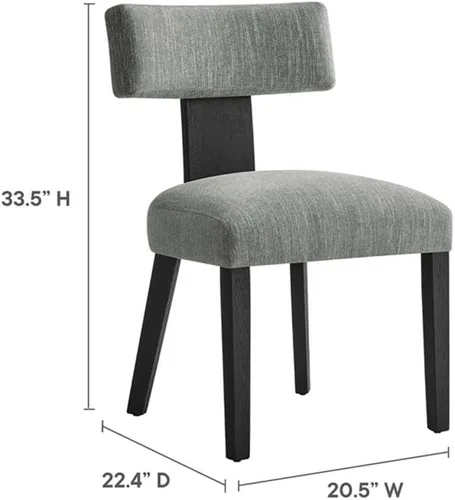 Vista 3 de Modway Nalani - Juego de 2 sillas de comedor sin brazos en tejido jaspeado, gris y negro, sillas auxiliares contemporáneas con patas de madera