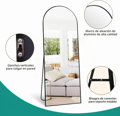 Vista 7 de Dewfig Espejo de longitud completa, 64 x 20 pulgadas, espejo de piso arqueado, negro