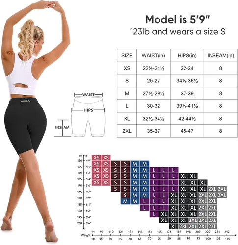 Vista 2 de APEXUP Pantalones cortos de entrenamiento, pantalones cortos de ciclismo de 8 pulgadas para mujer, cintura alta, pantalones cortos de yoga