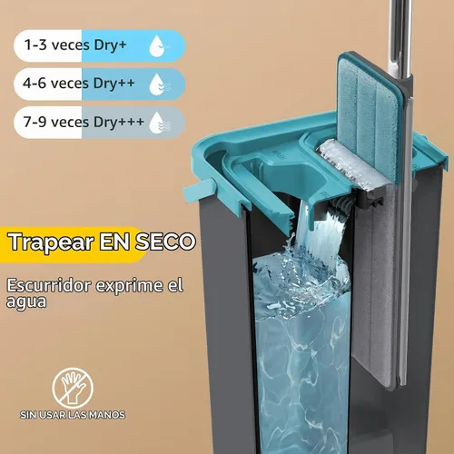 Vista 3 de Midyb Sistema de cubo de fregona plana, fregona húmeda y seca para limpieza Mango de acero inoxidable de 54 pulgadas, 4 almohadillas de microfibra
