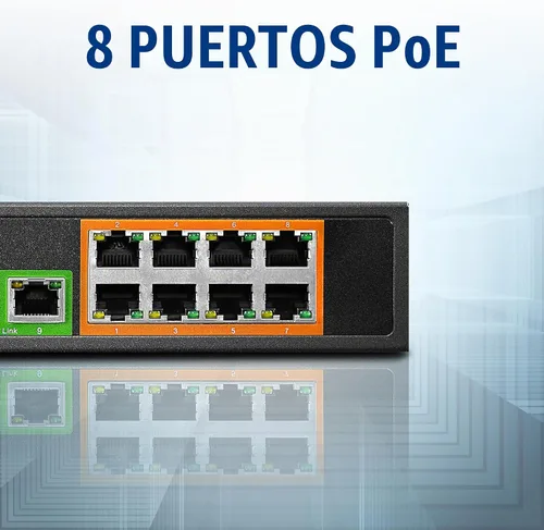 Vista 5 de BV-Tech Switch Gigabit PoE+ de 8 puertos con 2 puertos Gigabit Uplink, 130W