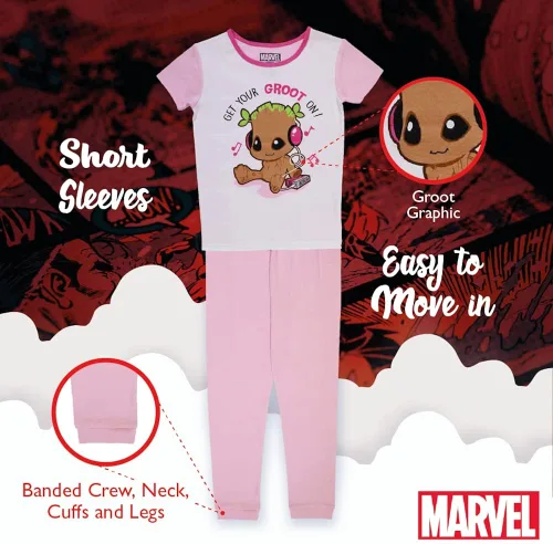 Vista 4 de Marvel Girls Black Panther Wakanda Forever Groot 2-Piece Snug-fit Cotton Pajamas Set