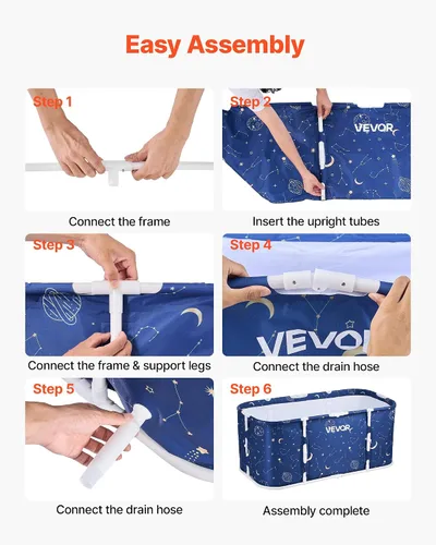 Vista 6 de VEVOR Portable Foldable Bathtub 47.2"x23.6"x19.7" Soaking for Adults Blue