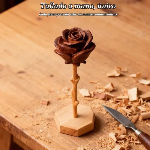 Vista 3 de Rosa de madera tallada a mano, flor eterna hecha a mano Marrón-rosa