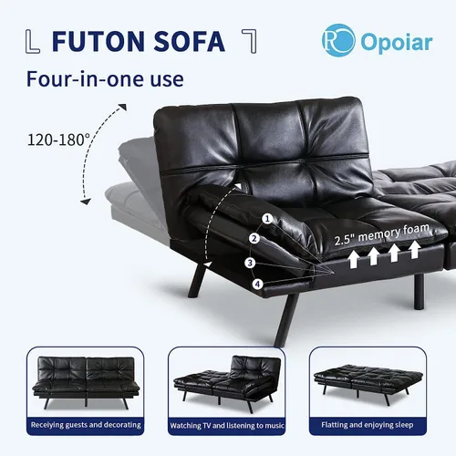 Vista 4 de Anwick Sofá cama futón con reposabrazos ajustables, sofá cama de espuma viscoelástica, sofá biplaza convertible para oficina moderna, apartamento
