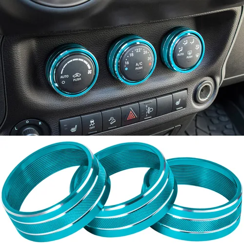 Vista 12 de Cubierta de botón de audio para aire acondicionado, decoración de anillo giratorio para interruptor, trim para Jeep Wrangler JK JKU Patriot Negro