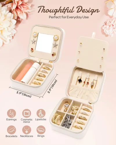 Vista 3 de Enthralite Joyero de viaje para regalo personalizado, artículos esenciales de viaje para mujeres, organizador de viaje para joyas, pequeño joyero