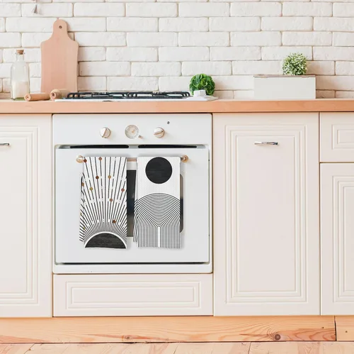 Vista 4 de IWXYI Toallas de cocina bohemias de 16 x 24 pulgadas, color negro, con tejido de gofre, para baño, secado y lavado de platos (juego de 2), 141