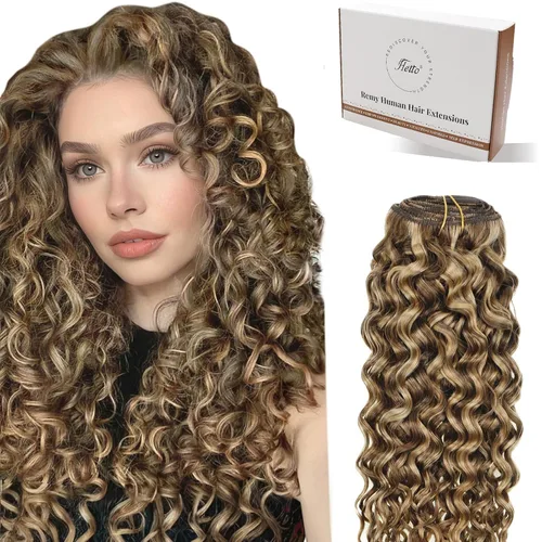 Vista 60 de Hetto . Extensiones de cabello humano rizado con clip, color #1 negro azabache, extensiones de cabello humano ondulado natural para cabeza completa