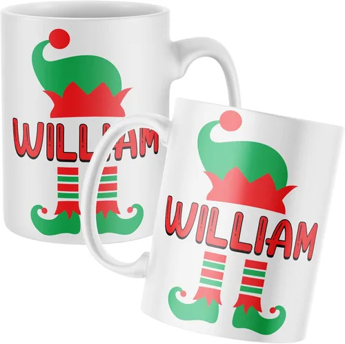 Vista 2 de Taza personalizada con nombre de elfo para Navidad, tazas personalizadas para niños y niñas, regalos de Navidad, taza de café personalizada