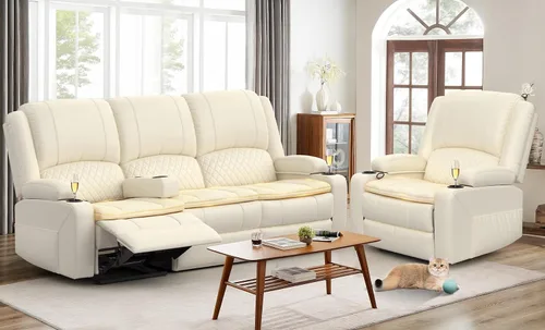 Vista 42 de Yolsali Sofá reclinable, sofá reclinable manual de 3 plazas con cojín de 2 niveles, sofás reclinables para sala de estar con consola removible