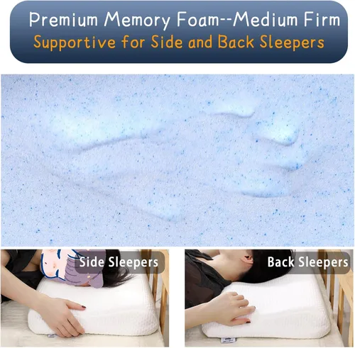 Vista 4 de SUQ I OME Almohada delgada de espuma viscoelástica de gel para dormir, perfil cervical delgado y bajo, para dolor de cuello, estómago, dormir