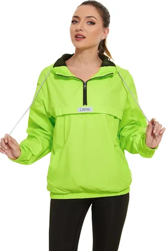 Vista 3 de OSTOO Chaqueta impermeable ligera para mujer, para correr, ciclismo, con capucha, para senderismo, rompevientos