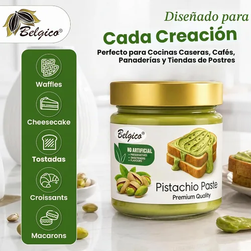 Vista 9 de Crema de Pistacho (30%) 200g (7oz) – Mantequilla de Pistacho Endulzada, Pasta, Crema para Untar y Salsa para Relleno de Barra de Chocolate de Dubái