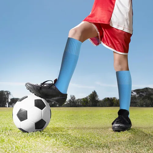 Vista 4 de Raigoo Calcetines de fútbol para niños (4 a 16 años), calcetines deportivos hasta la rodilla para niños y niñas
