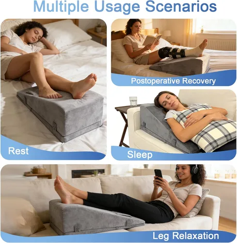 Vista 7 de Almohadas de elevación de piernas de altura ajustable para después de la cirugía, almohada de espuma para cirugía de rodilla con asas y funda