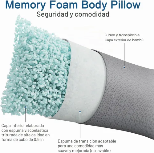 Vista 2 de Rainmr Almohada de Espuma Viscoelástica Gruesa para el Cuerpo - Almohada Completa para Dormir de Lado - con Funda de Almohada de Enfriamiento Gris