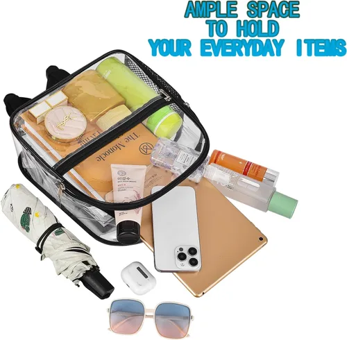 Vista 4 de Mochila transparente para eventos en estadios, 12 x 12 x 6 pulgadas, pequeña bolsa de plástico transparente con correas reforzadas para conciertos