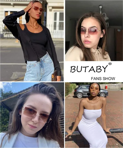 Vista 6 de BUTABY - Lentes de sol rectangulares tipo sin montura para mujeres u hombres, ultraligeros y con montura de metal, lentes cuadrados UV400, unisex