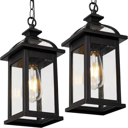 Vista 10 de Darkaway Farol colgante para exteriores, luz colgante de porche con vidrio de aluminio para exteriores, para porche, patio, entrada