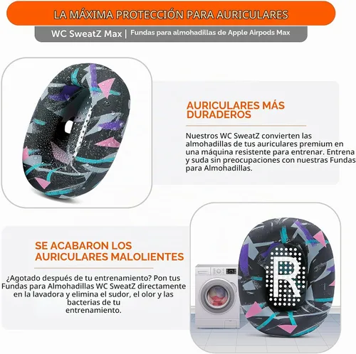 Vista 3 de WC SweatZ Max - Fundas protectoras patentadas para almohadillas de Airpods Max fabricadas por Wicked Cushions Resistente al sudor y fácilmente