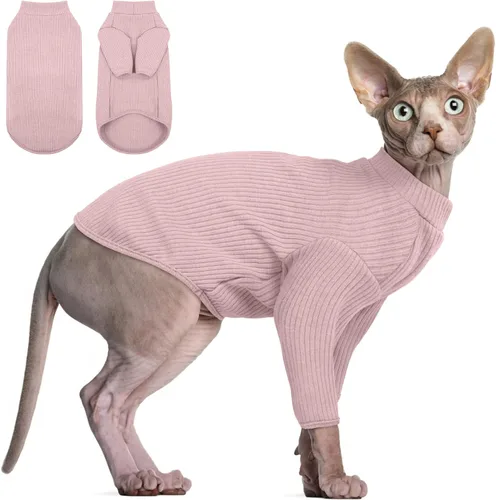 Vista 10 de DENTRUN Sphynx - Camisa de gatos sin pelo, camiseta de gatito, transpirable, cuello alto, adorable ropa de gato, chaleco de pijama Negro