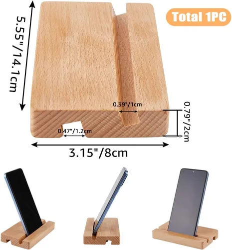 Vista 2 de Soporte rectangular de madera para teléfono móvil, soporte para teléfono celular, soporte universal para teléfono celular, 1 unidad, 5.55 x 3.15 x