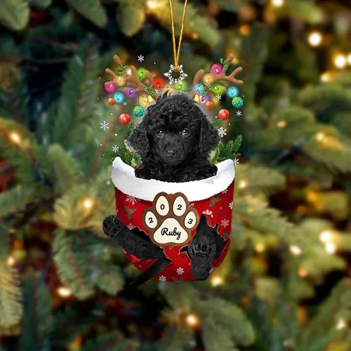 Vista 25 de Adornos personalizados de Pug cervatillo – Decoración personalizada para árbol de Navidad con patas de bolsillo de nieve