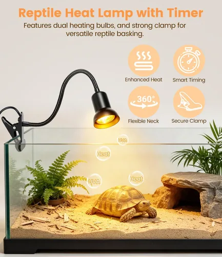 Vista 2 de Lámpara de calor para reptiles con abrazadera, luz UVA UVB para reptiles