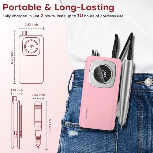 Vista 2 de Taladro de uñas eléctrico profesional: lima de uñas recargable con brocas para uñas de gel acrílicas, herramientas de forma de pulido profesional