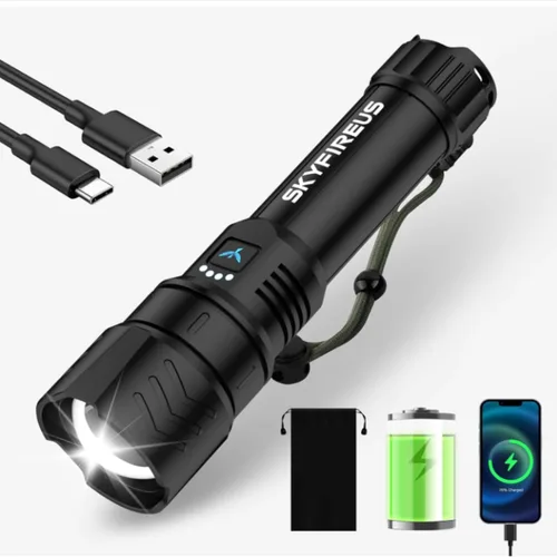 Vista 9 de SKYFIRE Linternas recargables de alto lúmenes, linterna súper brillante de 5000mAh, linterna táctica LED impermeable y potente para camping