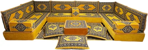 Vista 149 de arabicsofa Sofá en forma de U de estilo árabe para el suelo – Juego de Majlis hecho a mano – Sofá de estilo bohemio