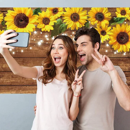Vista 7 de Tatuo Fondo rústico de girasoles de 6.1 x 3.6 pies, fondo de fotografía de girasoles, fondo marrón para fotografía, fondo de pared para estudio