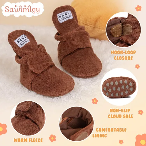 Vista 208 de Sawimlgy - Botines de algodón antideslizantes para recién nacido, con agarre, para cuna o para el invierno