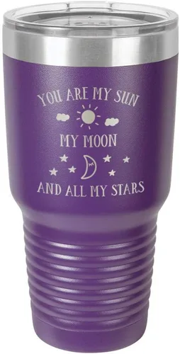 Vista 18 de Taza de viaje grabada con grabado en polvo de acero grabado con láser, con texto en inglés "You are MY SUN MY MOON AND ALL MY STARS", sin BPA