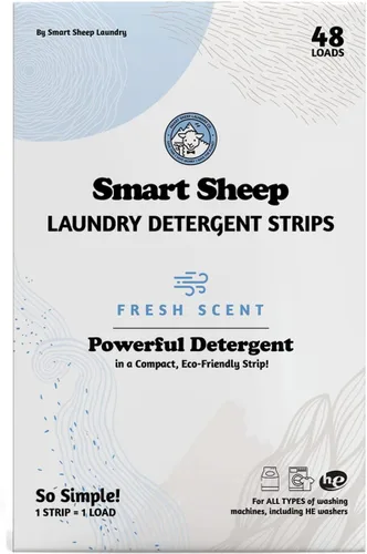 Vista 5 de Smart Sheep Tiras de detergente para ropa, piel sensible, ecológicas y sin plástico, perfectas para viajes y campamento (48 unidades, cítricos)