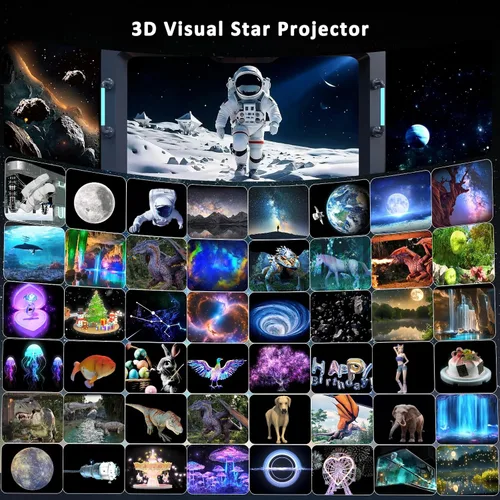 Vista 2 de Proyector de tema 3D, proyector de cielo estrellado 3D a simple vista HD, luz nocturna dinámica temática, incluye control remoto, función