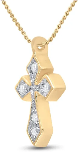 Vista 2 de FB JEWELS 10k Yellow Gold Womens Round Real Natural Diamond I2-I3 clarity G-H color Small Cross Pendant 120 Cttw