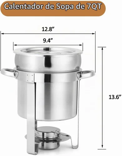 Vista 4 de Calentador de sopa redondo de acero inoxidable 7QT, paquete de 2