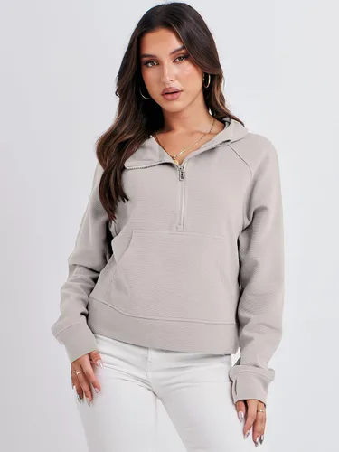 Vista 7 de ANRABESS Half Zip Sweatshirts Cropped Hoodies Fleece Womens Quarter Zip Up Pullover Sweaters Fall Outfits 2023 Winter Clothes