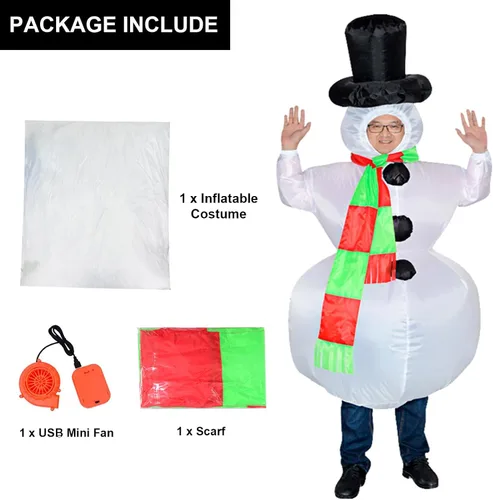 Vista 3 de Disfraz inflable de muñeco de nieve blanco para disfraz de Halloween, disfraz de fiesta