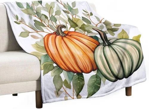 Vista 44 de Manta de lana cuadriculada con diseño de calabaza, hojas de arce, Acción de Gracias, manta de cama para otoño, Acción de Gracias, ligera, súper