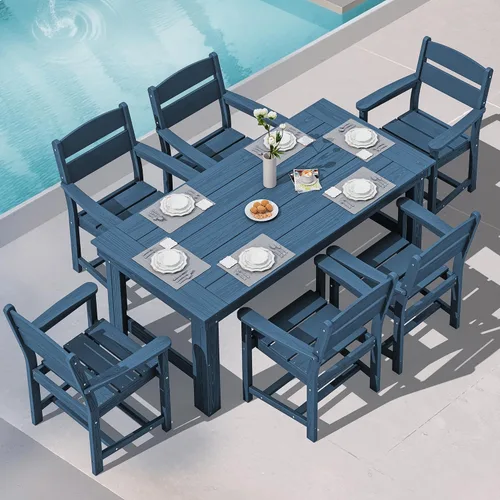 Vista 24 de SERWALL Juego de mesa y sillas de comedor para exteriores HDPE para 4 Azul marino