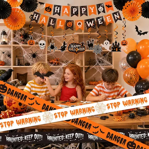 Vista 3 de SWRT Paquete de 3 cintas de precaución para decoración de Halloween, 3
