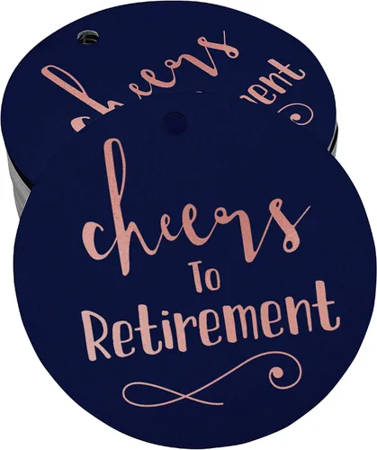 Vista 34 de Etiquetas de papel para colgar con texto en inglés "Cheers to Retirement Wall" (50 unidades)