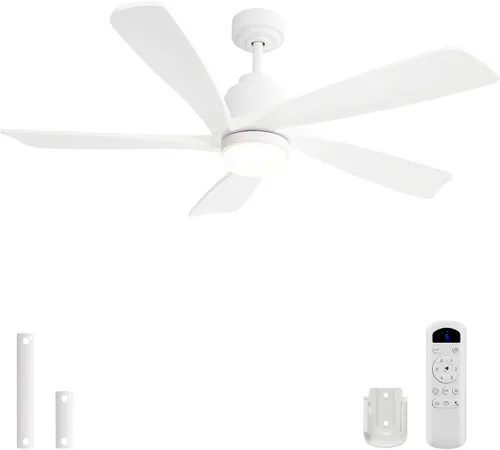 Vista 10 de Sofucor Ventilador de techo con luces y control remoto, ventilador de techo de madera moderno de 52 pulgadas para interiores, casa de campo Negro