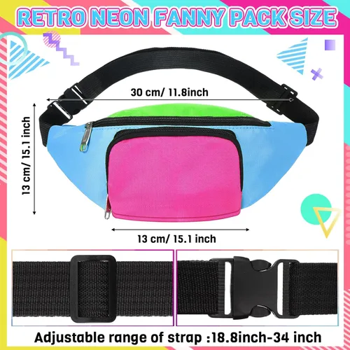 Vista 6 de Handepo Juego de 19 accesorios de disfraz de los años 80, diseño retro de los años 80, riñonera de neón de los años 80, banda para el pelo, guantes