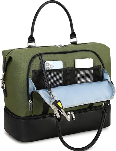 Vista 60 de CAMTOP - Bolsa de viaje de fin de semana para mujer, bolsa de lona con espacio para laptop de15.6 pulgadas