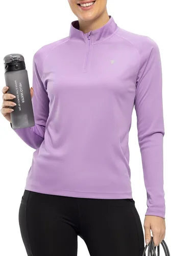 Vista 6 de Rdruko Camisas de senderismo para mujer, manga larga, secado rápido, cremallera de 14, protección solar UPF 50+, para correr al aire libre